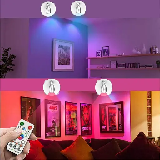 Беспроводной прожектор, 2 упаковки декоративных светильников с батарейным питанием, настенный светильник с головкой - фото 3