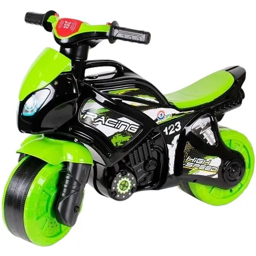 Мотоцикл - толокарь ТехноК с музыкальным рулем зеленый с черным