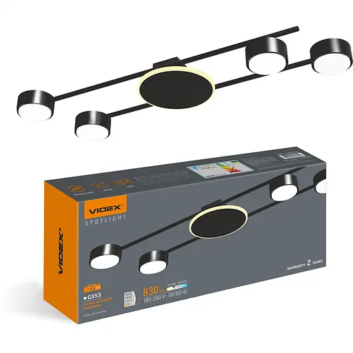 Світильник Videx під лампу 4xGX53 накладний з підсвіткою чорний (VL-SPF21B-BB) - фото 2