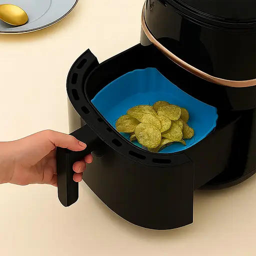 Квадратна силіконова форма для аерогрилю, духовки та мультипечі 20х20 см, Kitchen Master Блакитний 87787 - фото 2