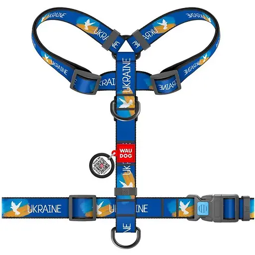 Шлея для собак Waudog Nylon анатомічна H-подібна з QR-паспортом, матеріал нейлон, малюнок "Прапор", пластиковий фастекс, розмір L - фото 2