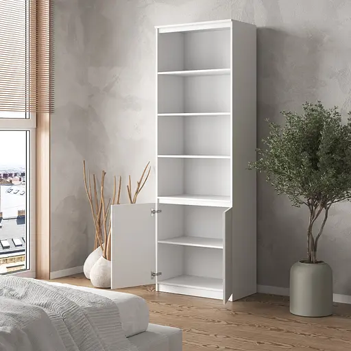 Шкаф для книг Vays пенал с полками R-29 Венге Темный-Белые планки - фото 2