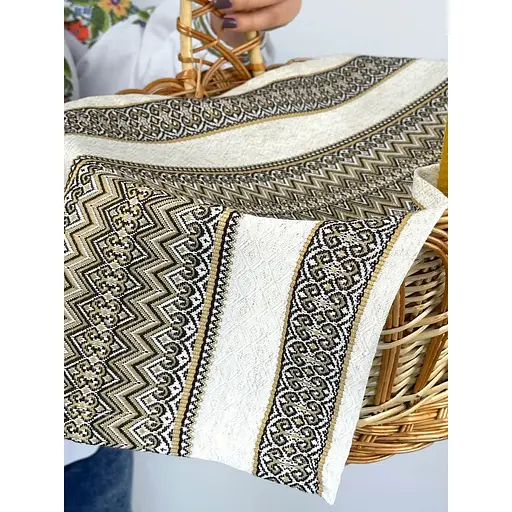  Комплект Великодній кошик Галичина з лляним рушником 70х30 см Рандеву коричневий та свічкою - фото 6