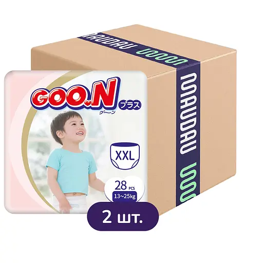 Упаковка трусиків-підгузків Goo.N Plus ХXL (13-25 кг) для дітей унісекс 56 шт. (28 шт. х 2 шт.)