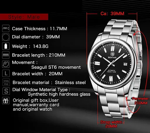 Годинник Benyar Automatic 10 BAR - фото 11