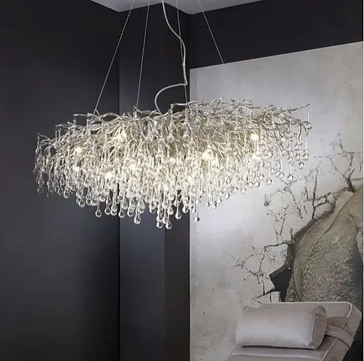 Розкішна видовжена люстра в хромі з скляними підвісами 150 см | Line F | Арт. MD9005-1500 CH OVAL - фото 3