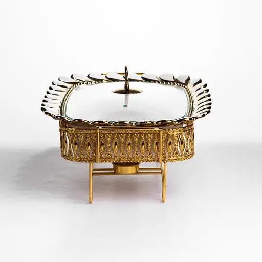 Мармитница фарфоровая Yiwu Tiffany 1.5 л квадратная со стеклянной крышкой на металлической подставке с подогревом 34х26х7 см для первых блюд SX42-2 - фото 6