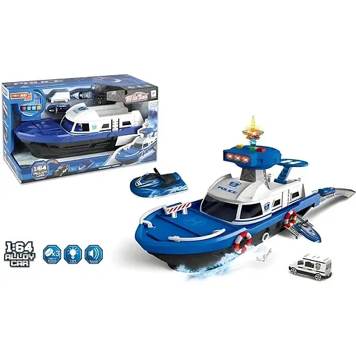 Корабль 660 A-246 парковка, звук, подсветка, инерция, масштаб 1:64 в коробке синий - фото 2