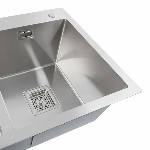 Кухонная мойка Platinum Handmade HDB 80x45 на две чаши (квадратный сифон), Нержавеющая сталь - фото 3
