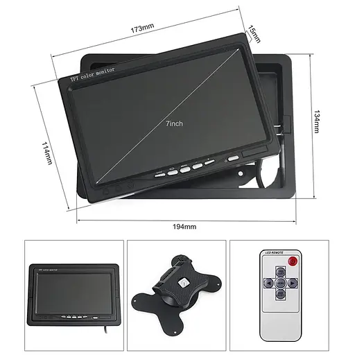 AHD монитор автомобильный 7 дюймов с поддержкой AHD камер до 2 Мп Podofo AHD-726 (101021) - фото 5