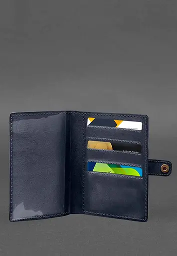 Кожаная обложка-портмоне для военного билета 15.0 темно-синяя - фото 4