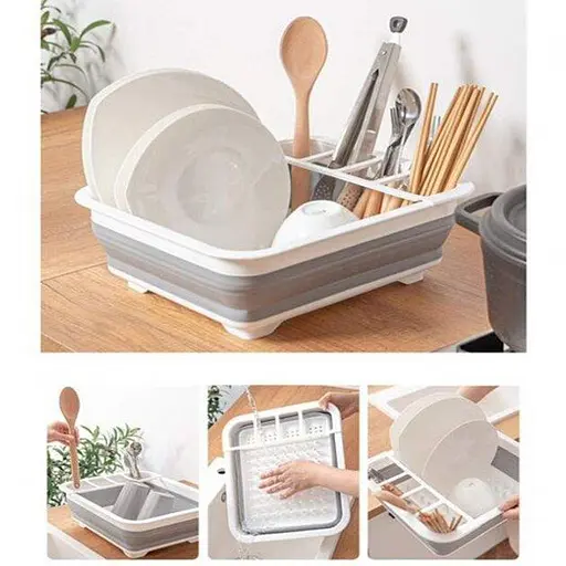 Сушарка для посуду Multi-Function Drain Rack 511 LS Силіконова складана з нековзними ніжками біла - фото 4