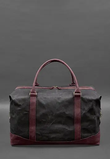 Дорожная сумка из конваса и натуральной кожи Crazy Horse бордовая - фото 9