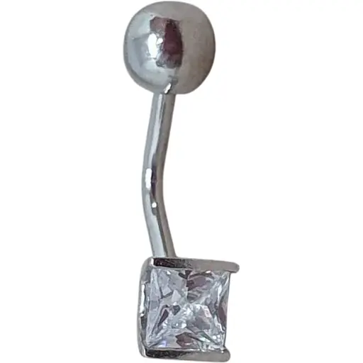 Серебряная серьга для пирсинга пупка Umax с фианитом. 7014U