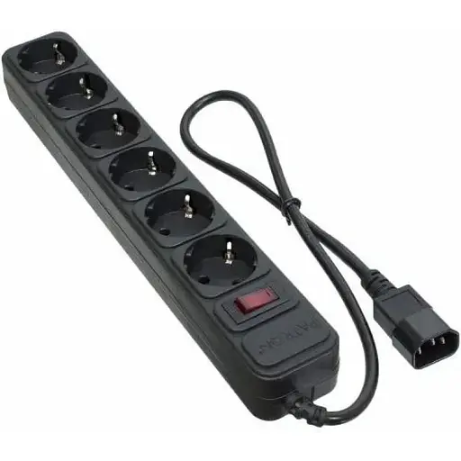 Фильтр сетевой для ИБП Patron, 6 розеток, 0.5 м, черный, 10А, до 2.2 кВт, выключатель, заземление, 3x1 мм² (SP-1062U) - фото 1