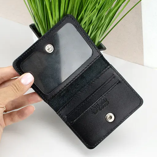 Обложка на ID паспорт, права кожаная на кнопке черная Handycover 0037 - фото 2