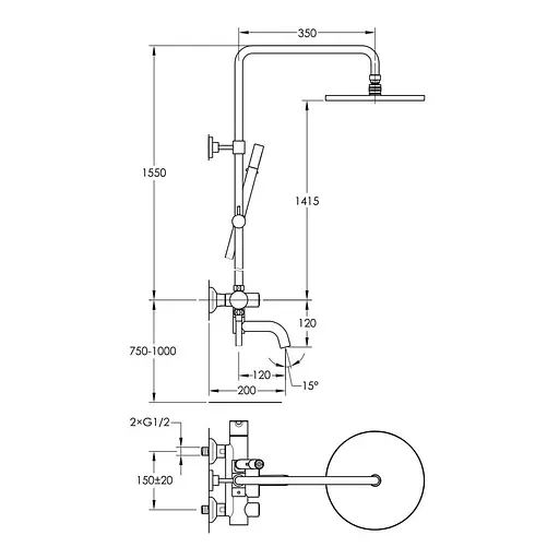 Душова система хром Imprese Smart Click ZMK101901207, Хром - фото 2