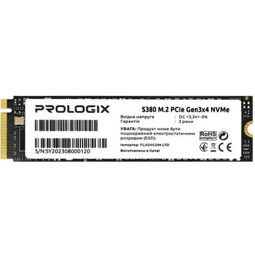 Твердотільний SSD накопичувач 512Gb, Prologix S380, PCI-E 3.0 x4, M.2 2280, 3D TLC, 3400/1900 МБ/с (PRO512GS380) - фото 1