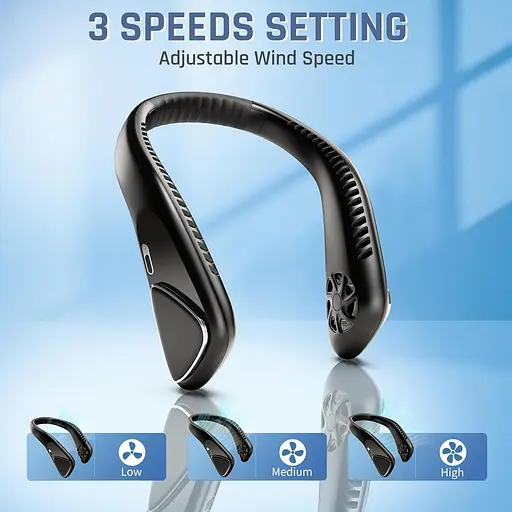 Шейний вентилятор, безлопатевий шийний вентилятор із перезарядною батареєю 5000 мА·год, низький рівень шуму, нековзна конструкція - фото 6