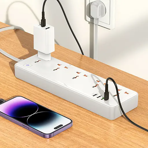 Подовжувач Hoco AC14A Rico PD30W (3USB-A/1C/5xSocket) (1.5m) White - фото 5