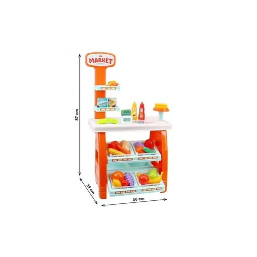 Ігровий дитячий набір "Маркет" 0730TXK прилавок з полицями, кошик, різні продукти - фото 6