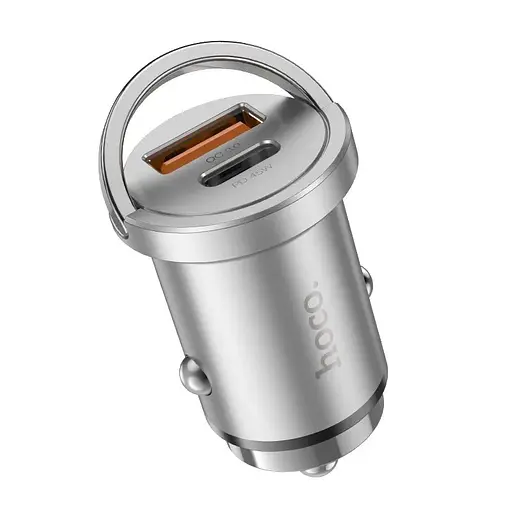 Автомобильное зарядное устройство HOCO NZ10 Handy PD45W+QC3.0 car charger Silver - фото 1