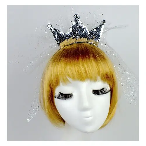 Коронка на обручі з двосторонніми паєтками і фатою - фото 1