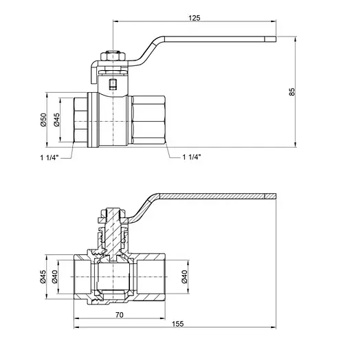 Кран кульовий Thermo Alliance Base 1 1/4" ВВ прямий, PN40, важіль SD600W32 - фото 3