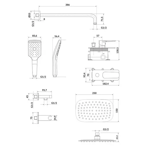 Комплект для ванни та душу прихованого монтажу Cersanit Larga S952-031 СЕТ B344 зі змішувачем Чорний 30412 - фото 3