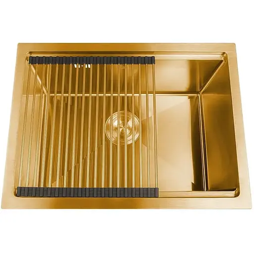 Золота мийка Nett NG-5742 під стільницю з нержавійки кухонна станція - фото 7