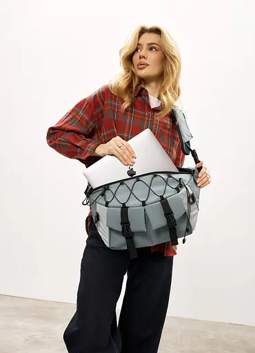 Женская сумка-бананка под ноутбук Sambag Urban Pro голубая 46×26 см (51411210) - фото 3