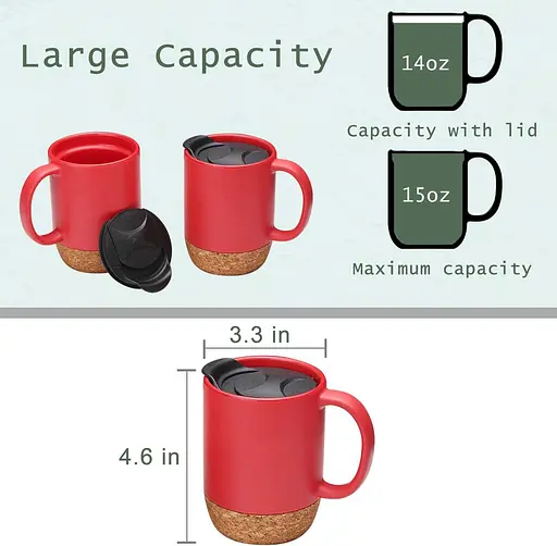 Керамічний кавовий кухоль OldBro REd 400 мл з ізольованим корковим дном і кришкою - фото 3
