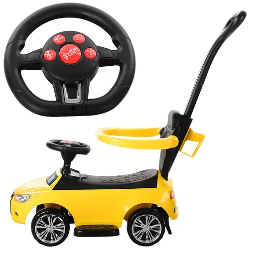 Каталка-толокар Bambi M 3503A-6 з батьківською ручкою та музикою для малюка жовта - фото 3