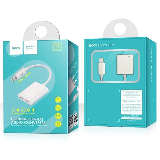 Перехідник 2 в 1 Hoco LS5 Dainty lightning аудіо та заряджання - фото 6