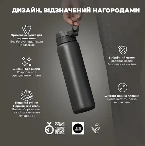 Пляшка для води ION8 металева вакуумна 920 мл Vacuum Insulated Grey (I8TS1000GRY) - фото 4