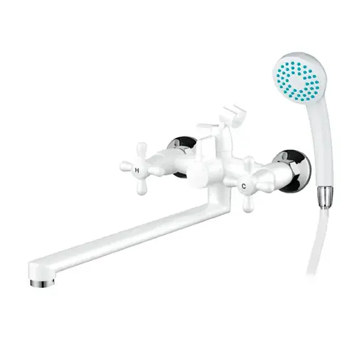 Смеситель для ванны с лейкой Plamix Sirius-140 white PM0637 Белый - фото 1