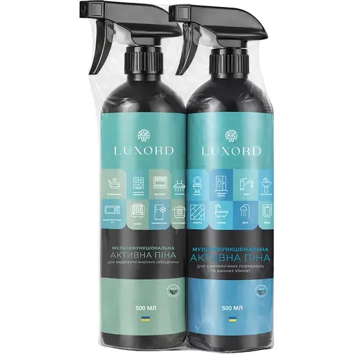 Набор универсальных средств для мытья и чистки Luxord Мультифункциональные активные пены для уборки ванной и кухни 2 шт. х 0.5 л - фото 1