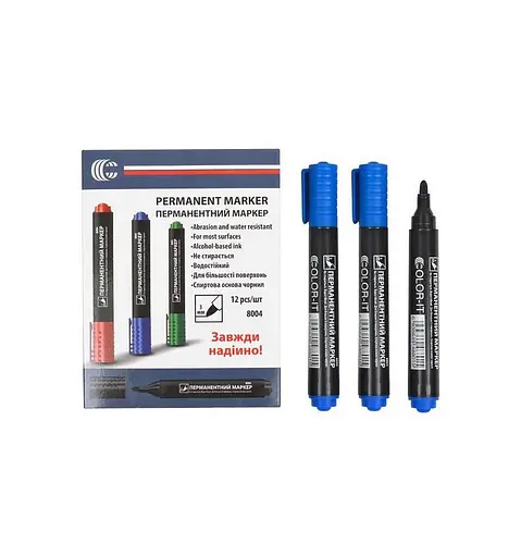 Маркер синій COLOR-IT 8004(Blue) Diamont "C" в упаковці 12 шт - фото 1