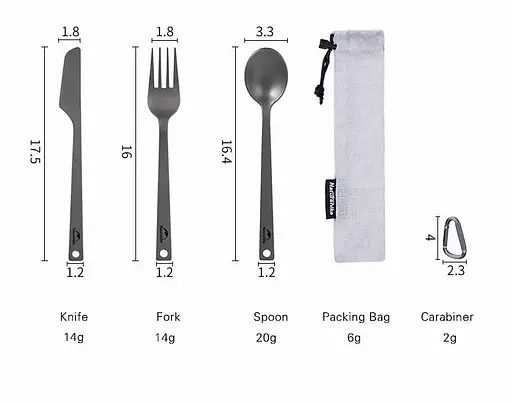 Столові титанові прилади Naturehike 3 в 1 (вилка, ложка, ножик) - фото 3