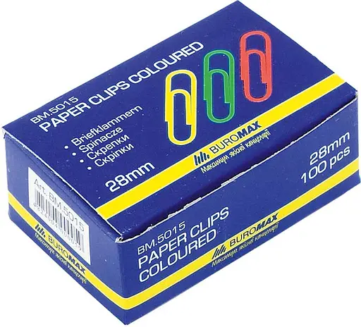 Скріпки кольорові BM.5015, 28 мм, 100 шт., круглі, 10 упаковок
