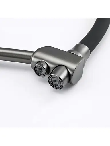 Смеситель для кухни высокий силиконовый гусак под фильтр латунный корпус гайка Ø35 черный/сталь Gappo G4398-19 Черный матовый - фото 4