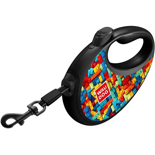Поводок-рулетка для собак Waudog R-leash с контейнером для пакетов, рисунок "Блоки", светоотражающая лента, S - фото 4