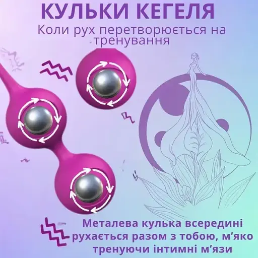 Вагінальна кулька I’MCUM Sweet Hear Подвійна Для тренування мʼязів тазового дна Фіолетова (IM-KGE202) - фото 4