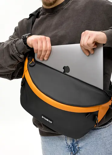 Мужская сумка-бананка под ноутбук Sambag Urban Laptop черно-оранжевая 46×26 см (51411129m) - фото 9