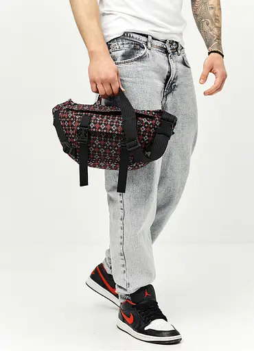 Большая мужская сумка бананка Sambag DynamicDart чорна тканевая 38 × 21 × 7 см (80411148m) - фото 2