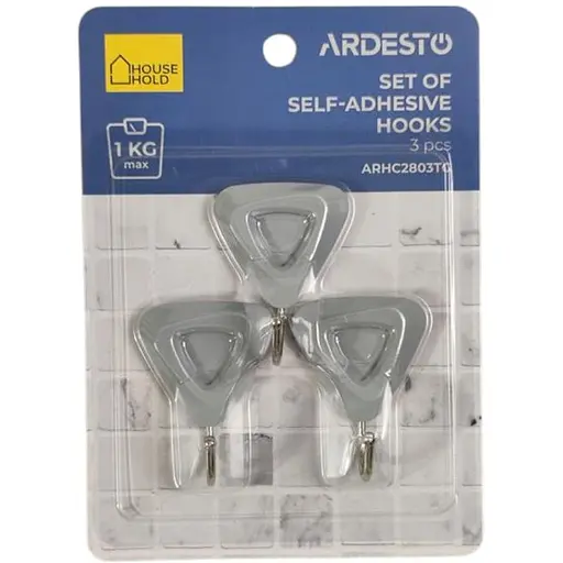 Набор крючков Ardesto Треугольник на липучке пластик 3 шт. серый (ARHC2803TG)