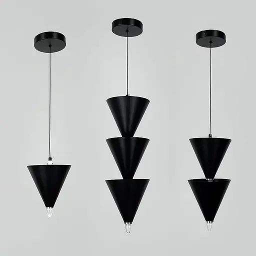 Чорний підвісний світильник із подвійним конусним дизайном Ø 17х40 см | Line F | Арт. MJ347/2 BK - фото 3