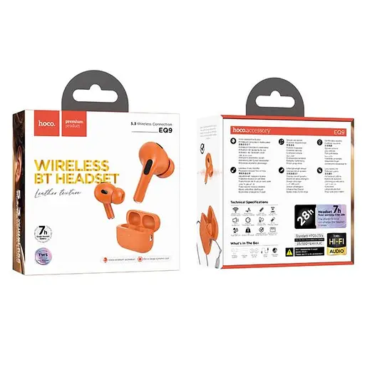 Бездротові навушники Hoco Q9, вакуумні, BT5.3, 40mAh, 300mAh, 7h, orange - фото 3