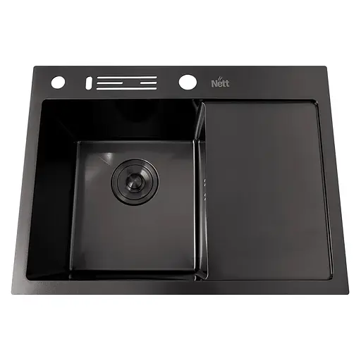 Кухонна мийка чорна накладна з правим крилом 1.5 мм Nett NB-6045(R), Чорний - фото 1