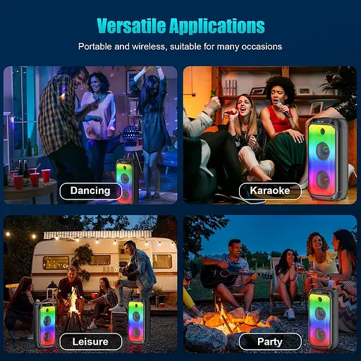 Динаміки TAMPROAD Bluetooth, 80 Вт бездротові портативні динаміки TWS для вечірок із сабвуфером, глибокі баси, світлодіодні - фото 3